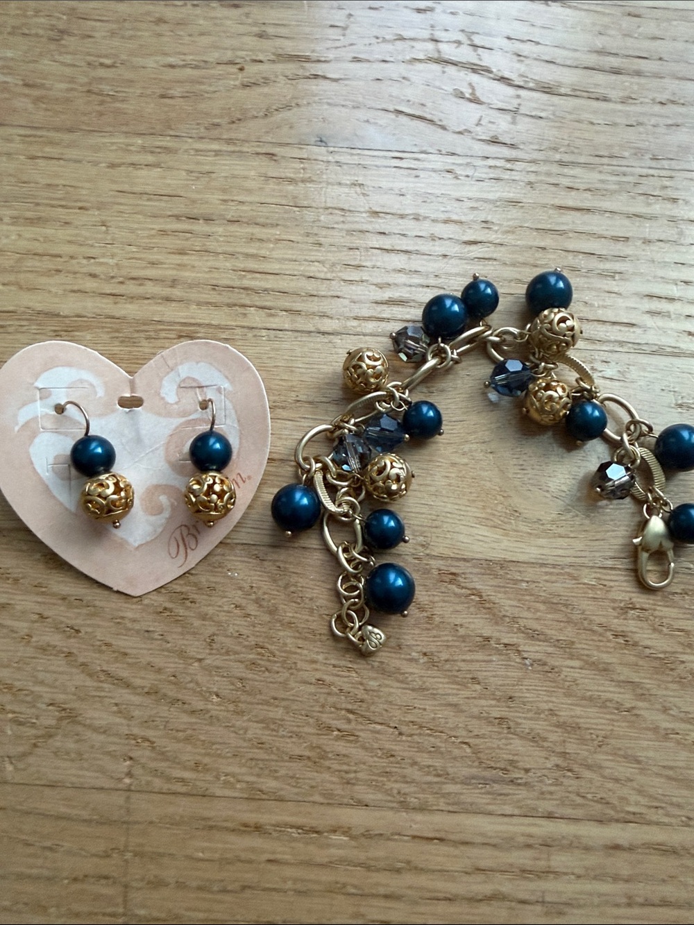 Brighton Teal and Gold Dangle Charm Bracelet with Matching Earrings